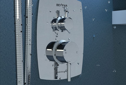 Product rendering: Behfar thermostatic shower mixer, 3D render from the ZIBADIS graphics archive